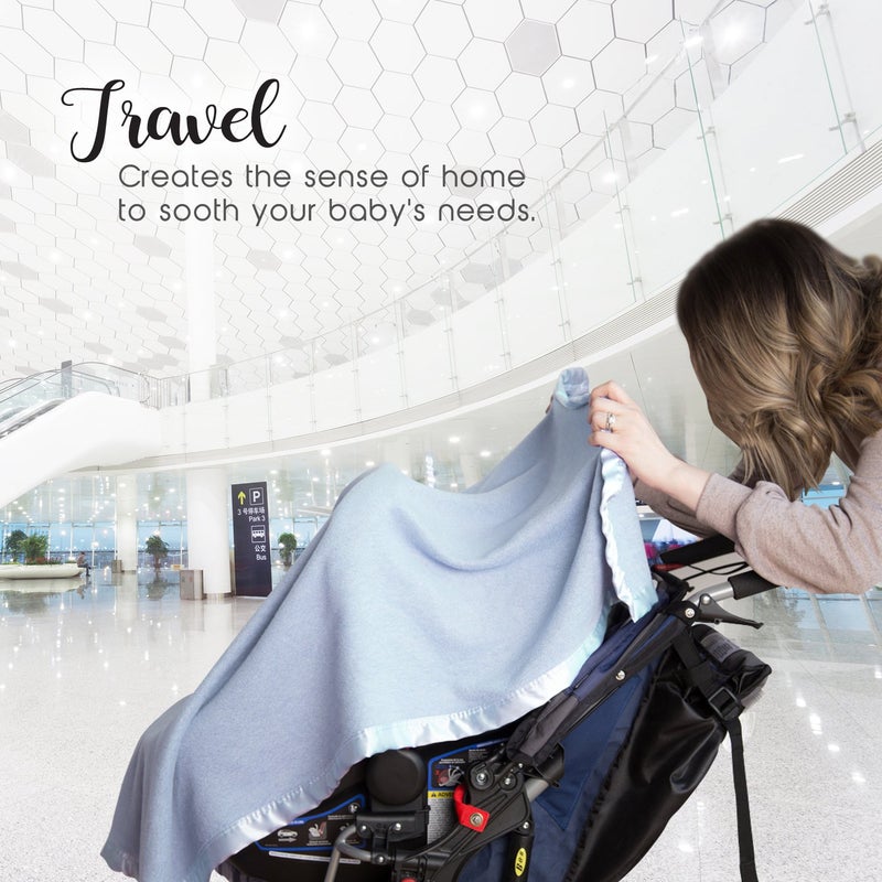Natural Snuggles Bamboo Rayon Soft Light Blue Toddler Security Blanket - Thermal Sky Blue Baby Blanket with Satin Edging - Perfect for Naps, Car Carrier, Stroller & Travel - 34 x 47 inches - Newborn Baby Blankie - Image 3